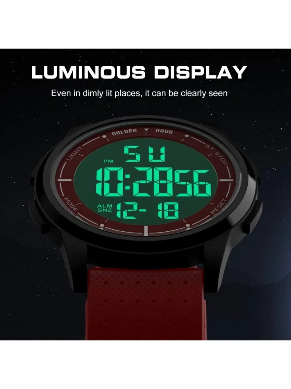 Ultra-Thin Minimalist Waterproof Digital Sports Watch, Rubber Strap, Wide